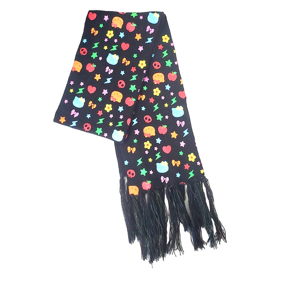 Hello Kitty Scarf Black & Fringe Colorful LOGO Cats Bows Lightning Stars Bows - Picture 1 of 6